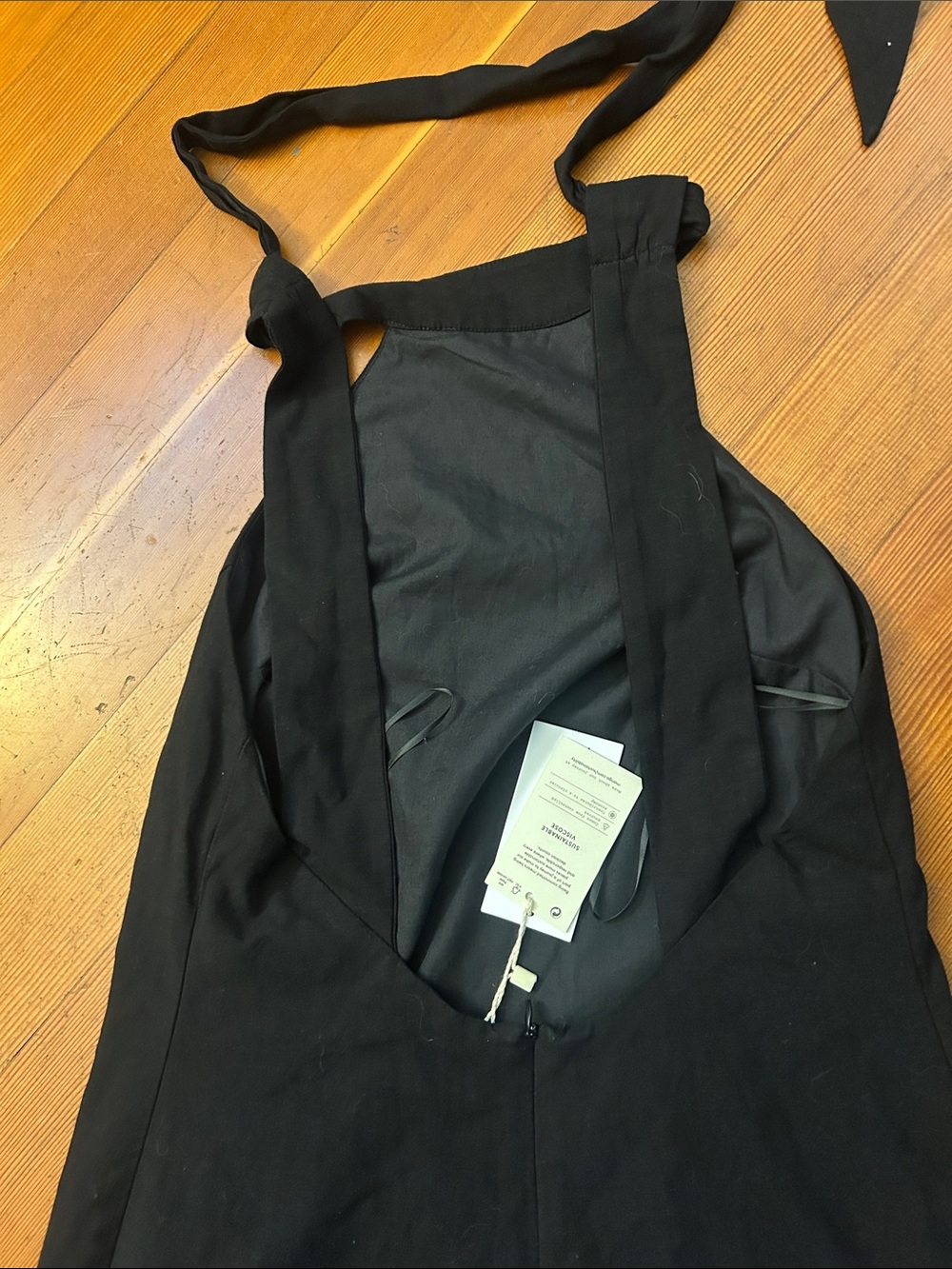 Mango Cut-Out Black Halter Tie-Back Dress medium linen blend nwt - Picture 3 of 6